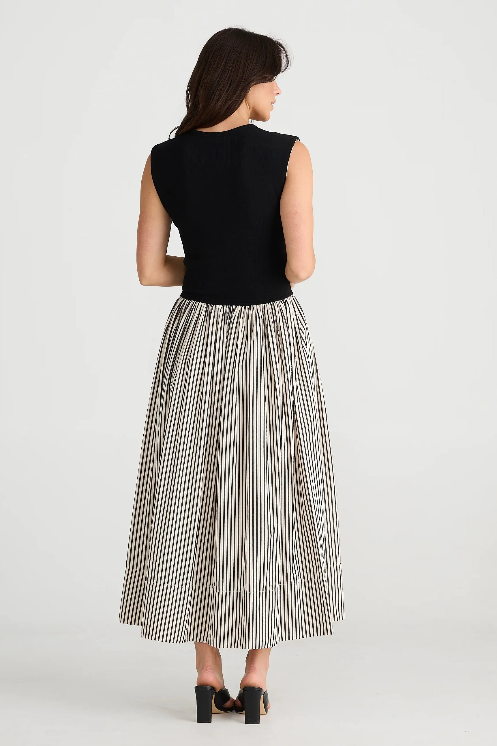 Daphne Dress in White with Black Stripe