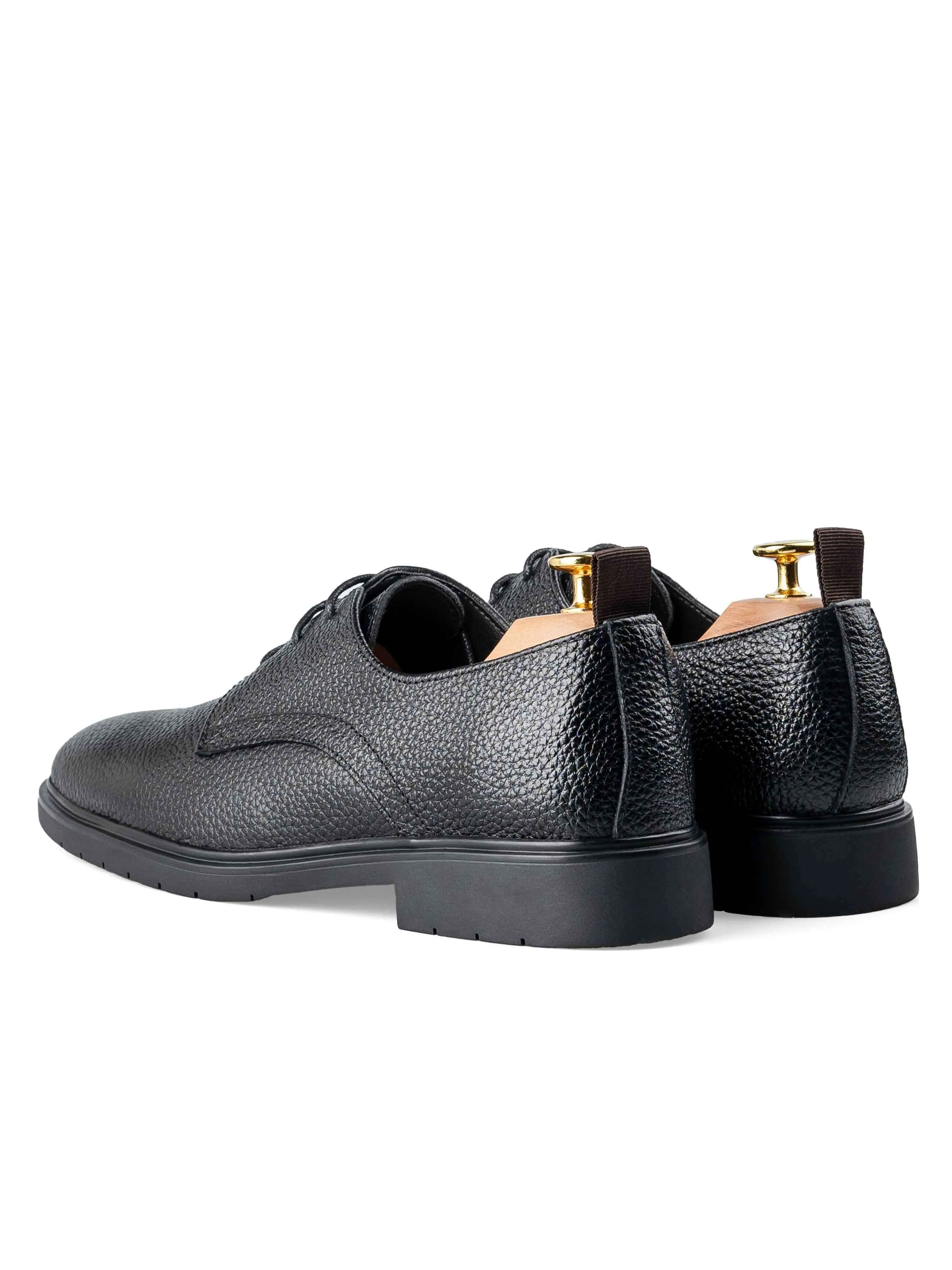 Derby Lace Up - Black Pebble Grain Leather (Rugged Sole)