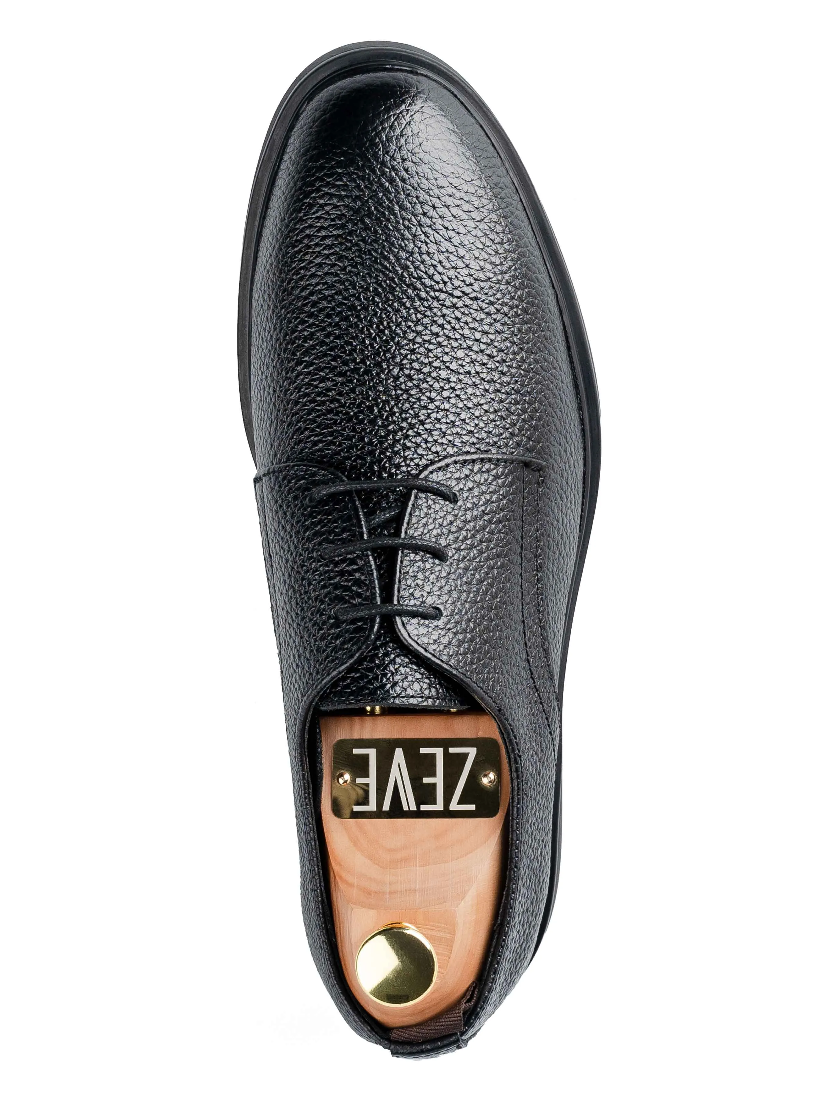 Derby Lace Up - Black Pebble Grain Leather (Rugged Sole)