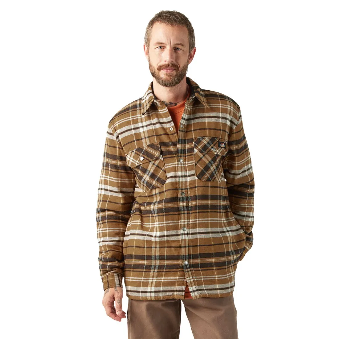 Dickies Men's Sherpa Lined Flannel Shirt TJ210 - Brown Duck