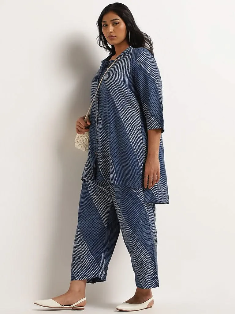 Diza Blue Printed Button-Down Tunic