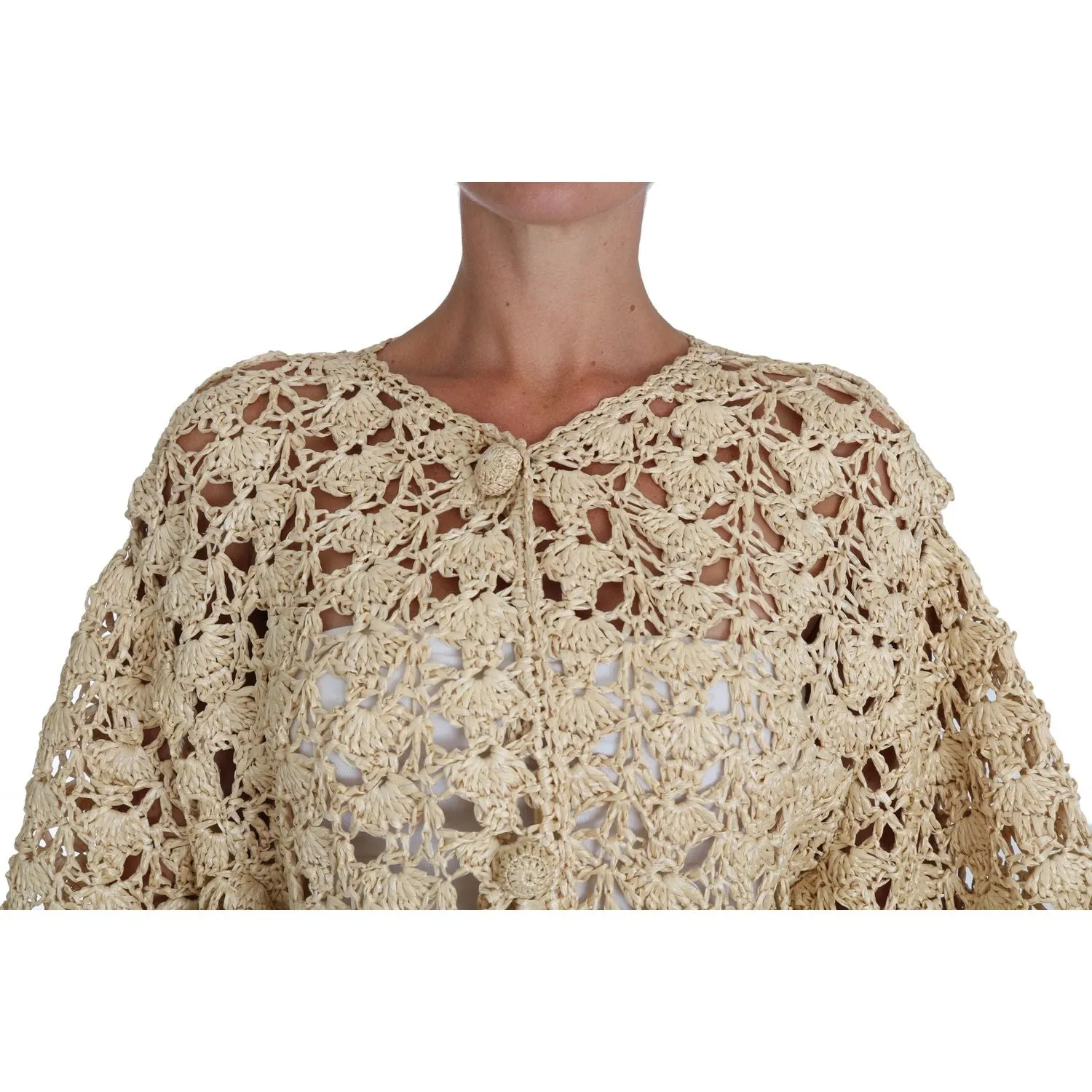 Dolce & Gabbana Chic Beige Crochet Raffia Cardigan