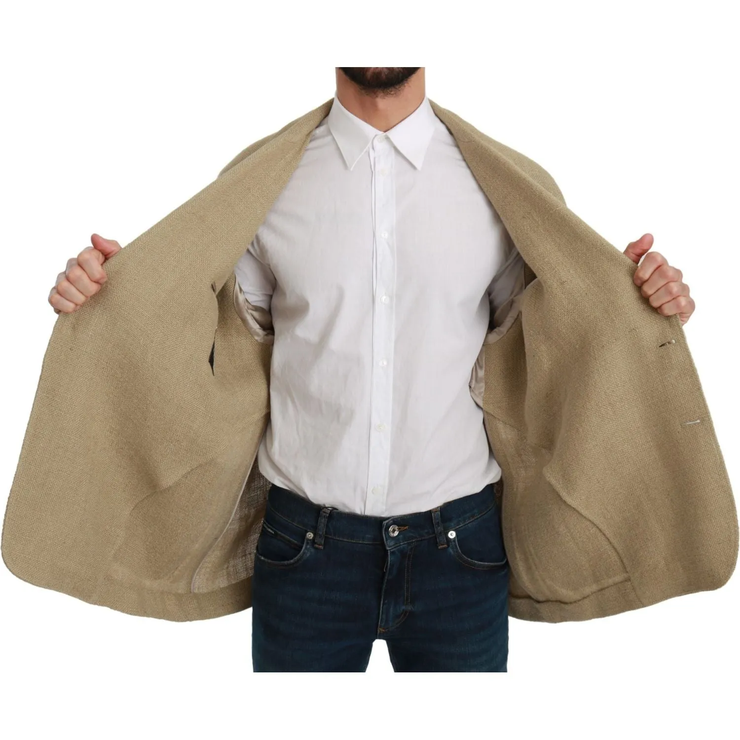 Dolce & Gabbana Chic Beige Jute Single-Breasted Blazer