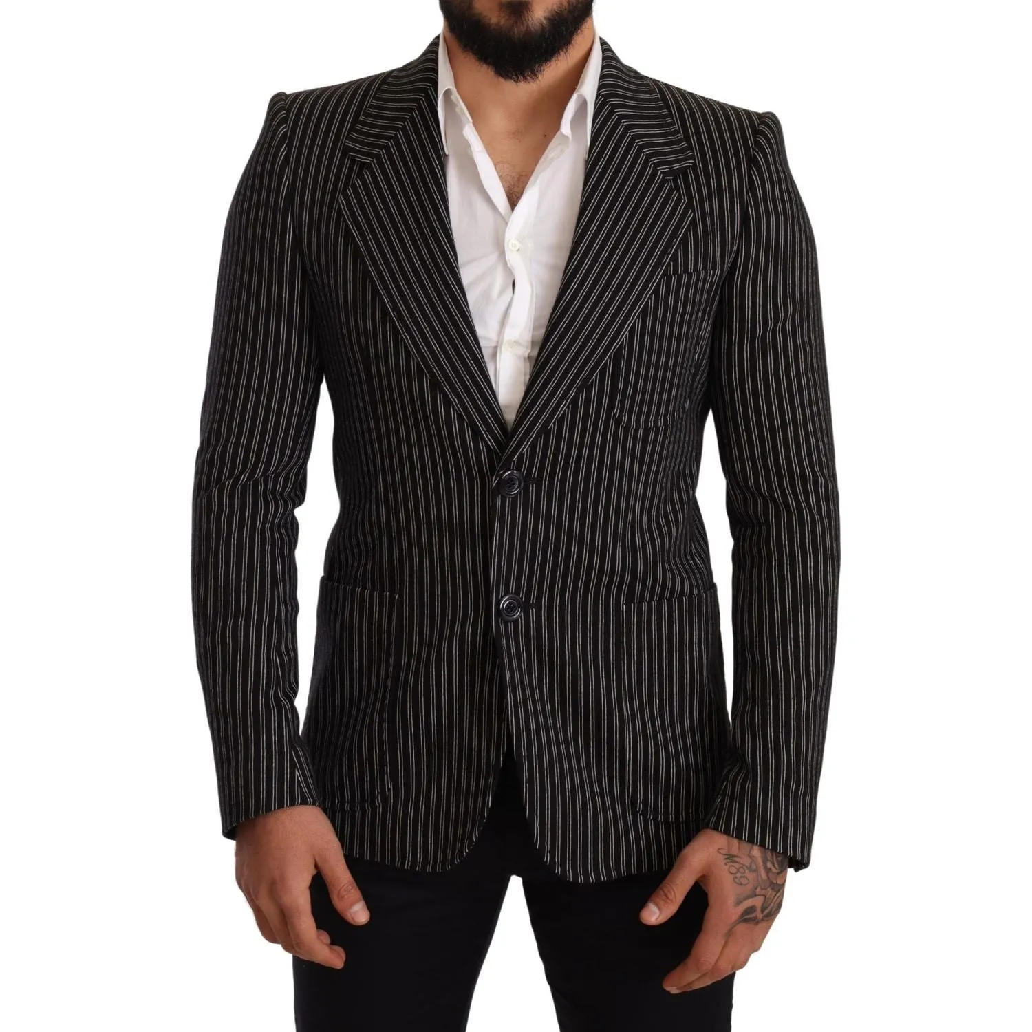 Dolce & Gabbana Elegant Black Striped Virgin Wool Blazer