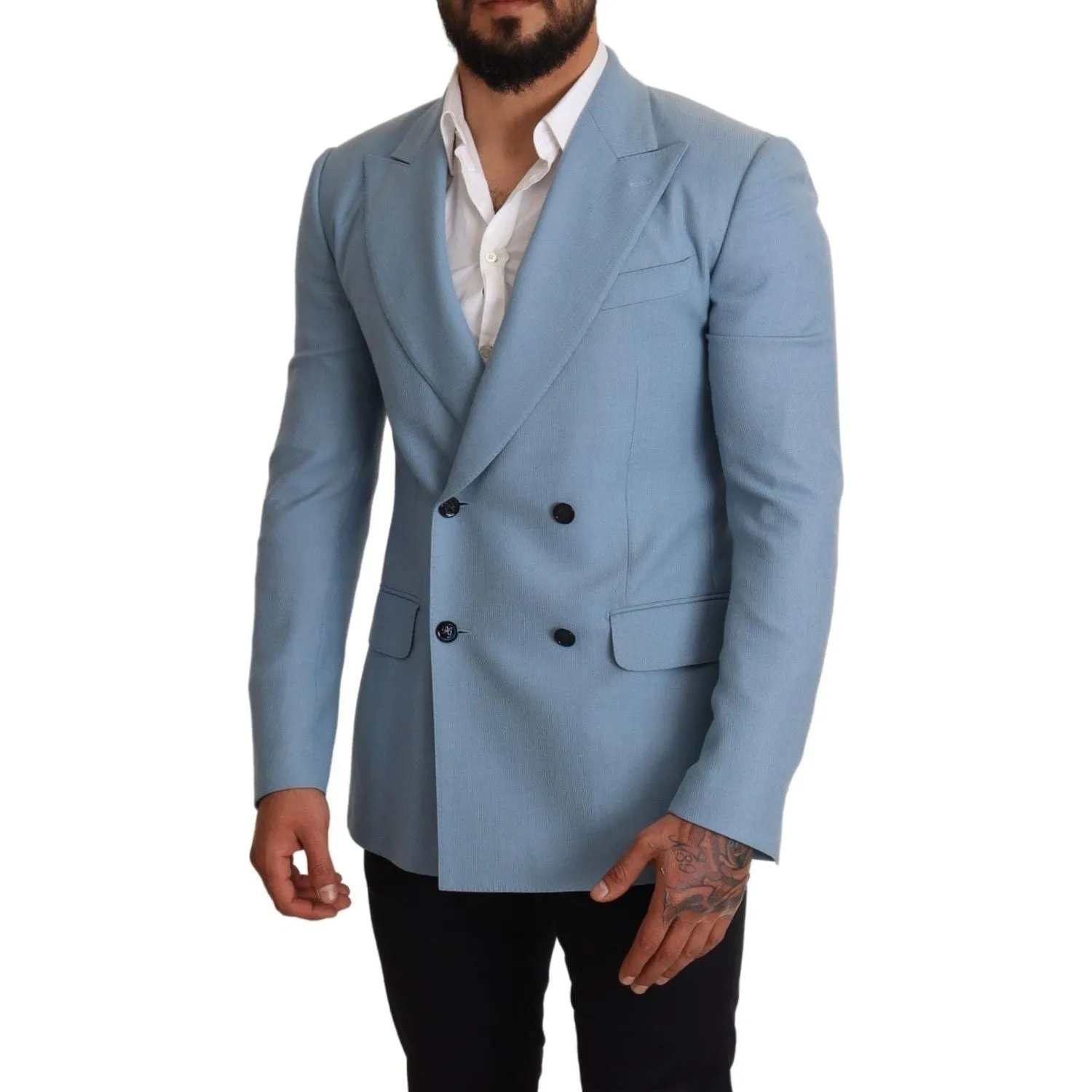 Dolce & Gabbana Elegant Blue Cashmere-Silk Men's Blazer