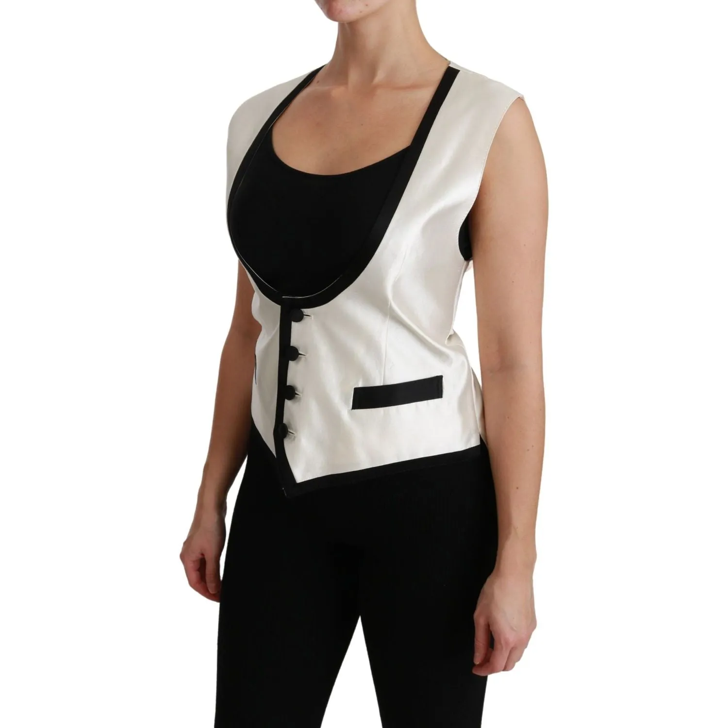 Dolce & Gabbana Elegant Silk Sleeveless Vest in Black & White