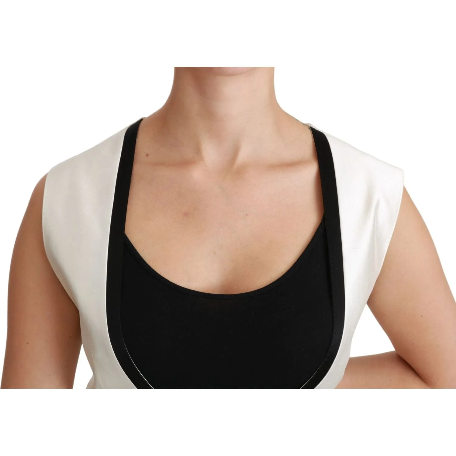 Dolce & Gabbana Elegant Silk Sleeveless Vest in Black & White