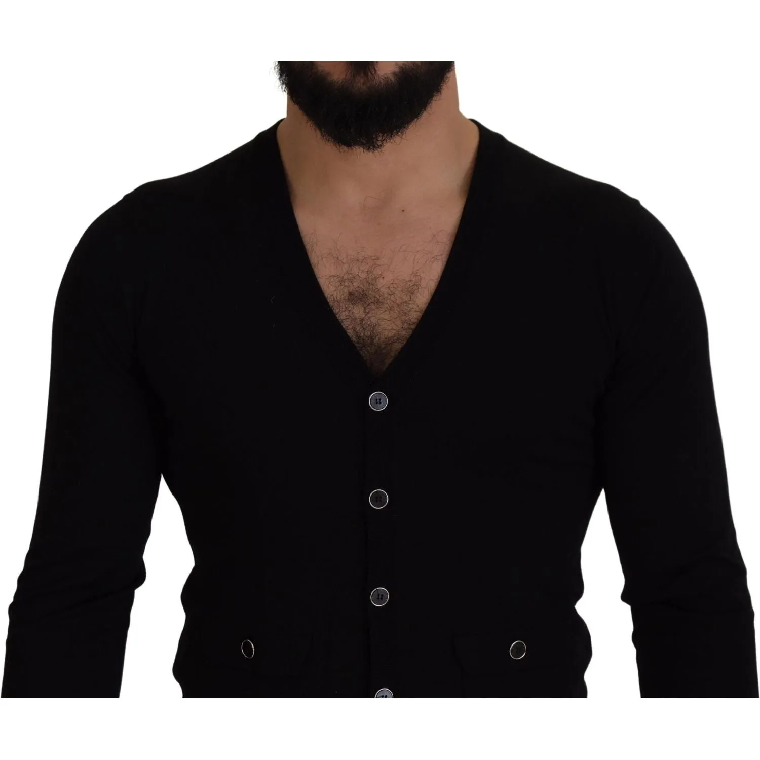 Dolce & Gabbana Elegant Wool Buttoned Black Cardigan