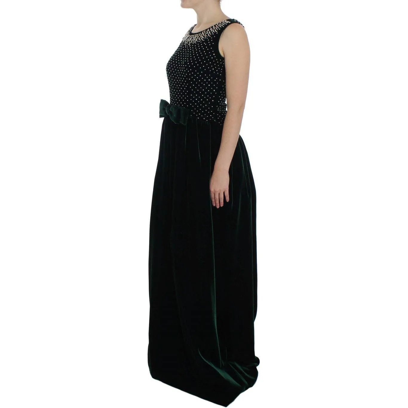 Dolce & Gabbana Enchanted Emerald Velvet Crystal Maxi Dress