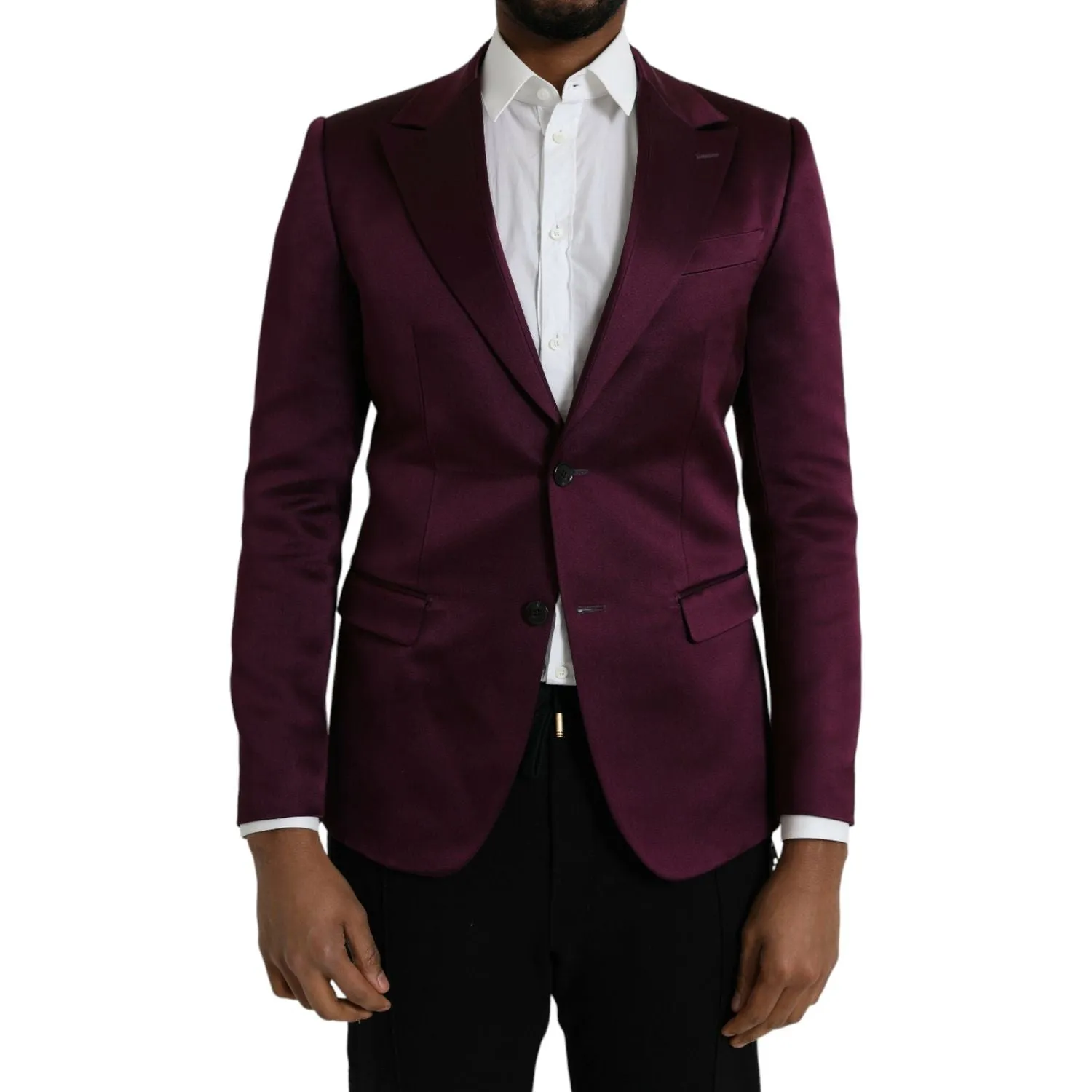 Dolce & Gabbana Maroon Silk Single Breasted Coat Blazer