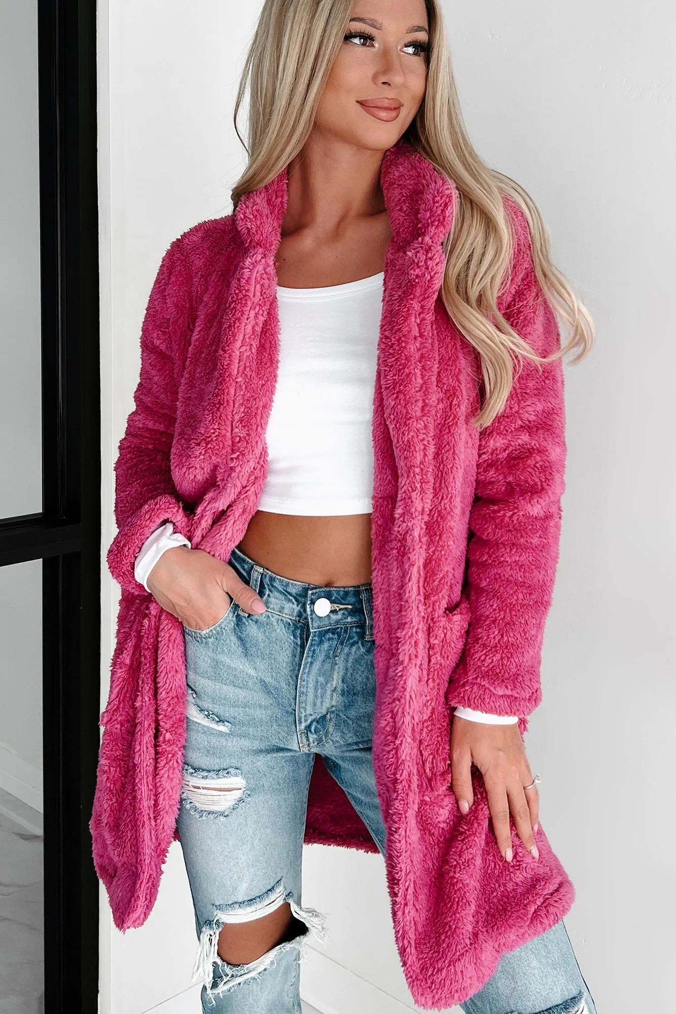 Doorbuster Main Attraction Long Sherpa Jacket (Magenta)