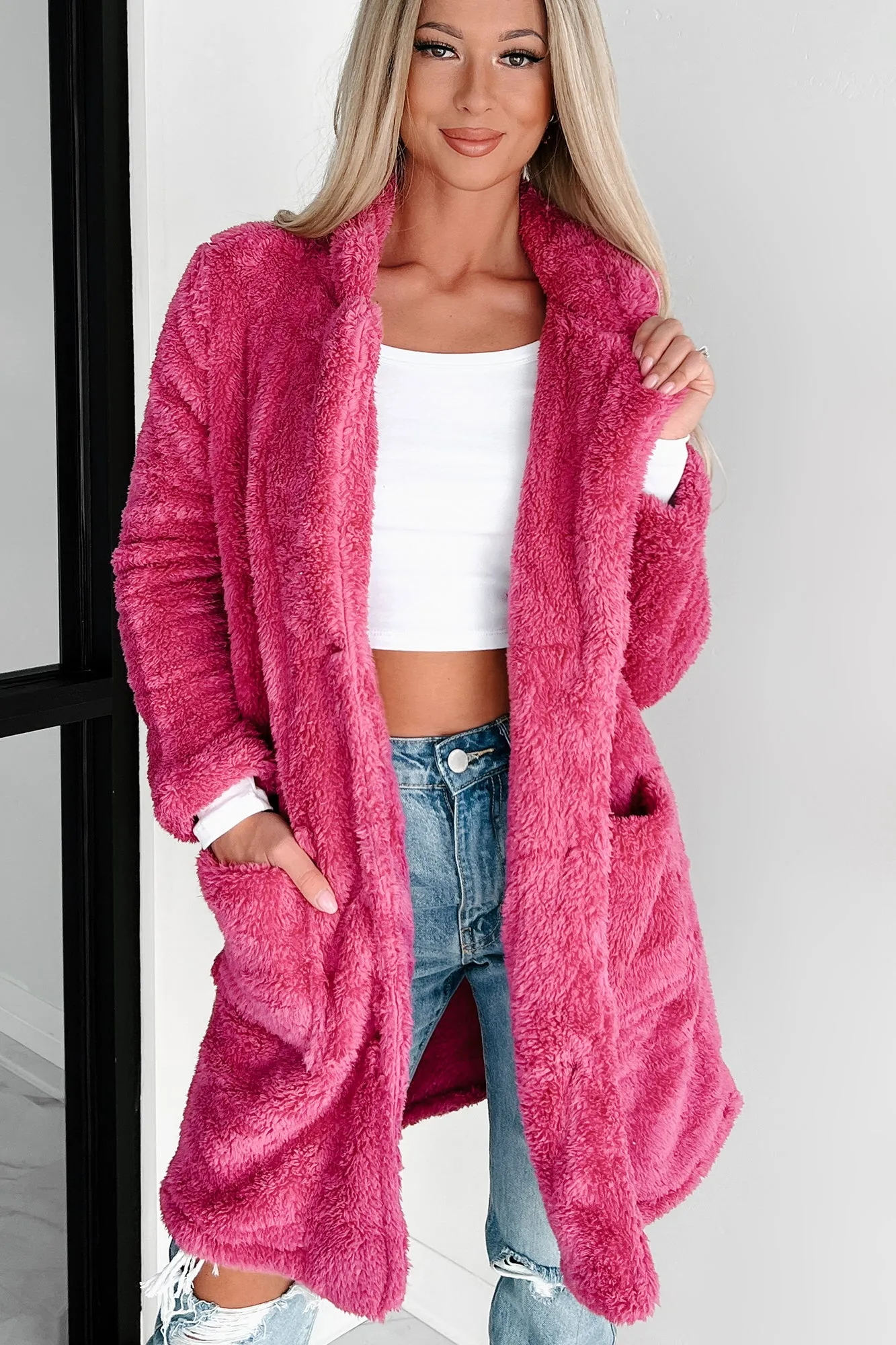 Doorbuster Main Attraction Long Sherpa Jacket (Magenta)