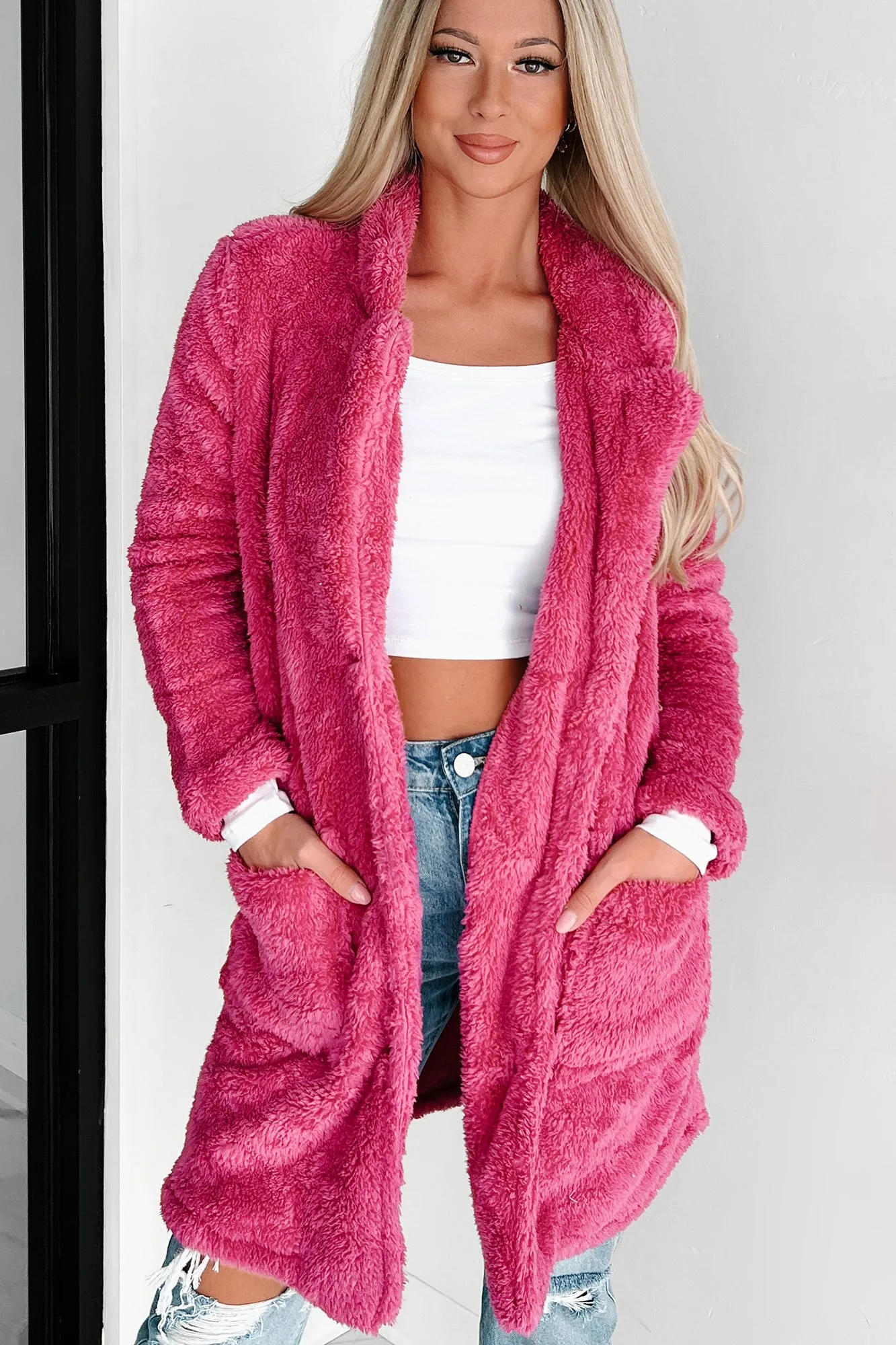 Doorbuster Main Attraction Long Sherpa Jacket (Magenta)