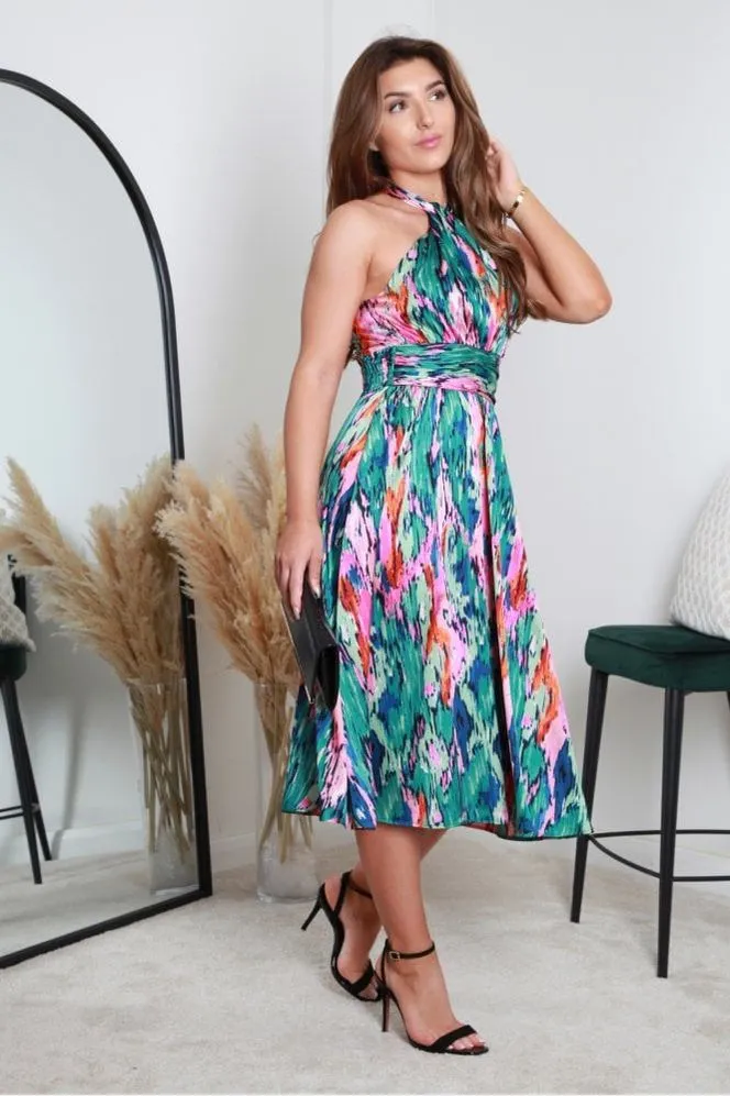 Double Second Printed Halterneck Satin Dress