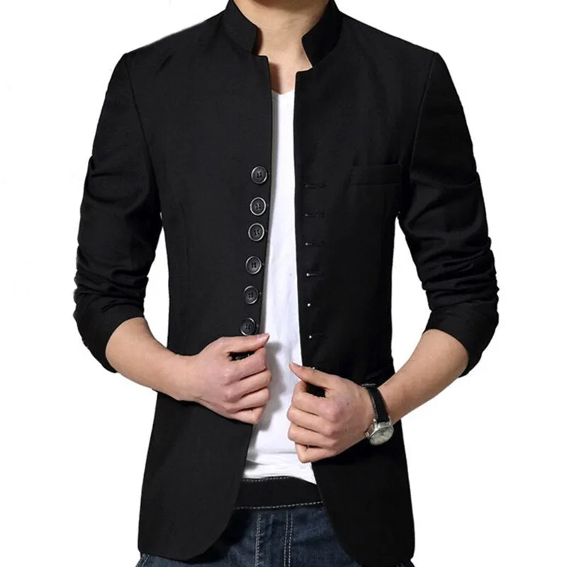 Dragon Embroidery Men Chinese Style Tunic Suit Jacket Mandarin Stand Collar New  Kung Fu Uniform Coat Single Breasted Black