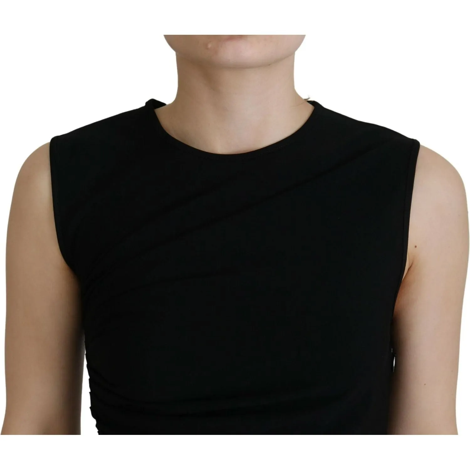 Dsquared² Black Viscose Sleeveless Ruched Maxi Dress