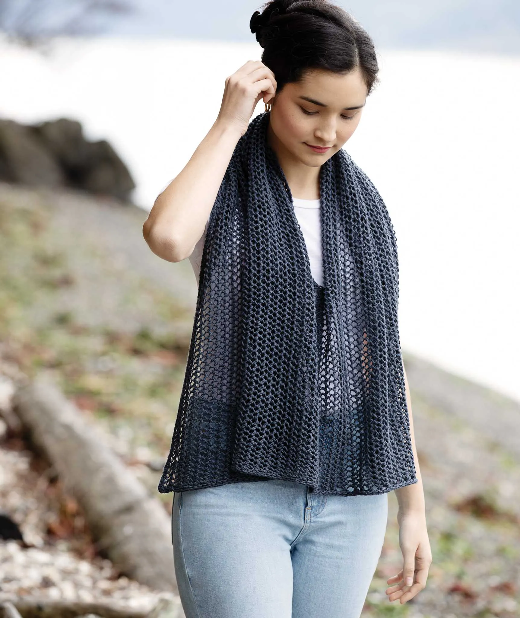 Easy Eyelet Poncho Using Rowan Creative Linen