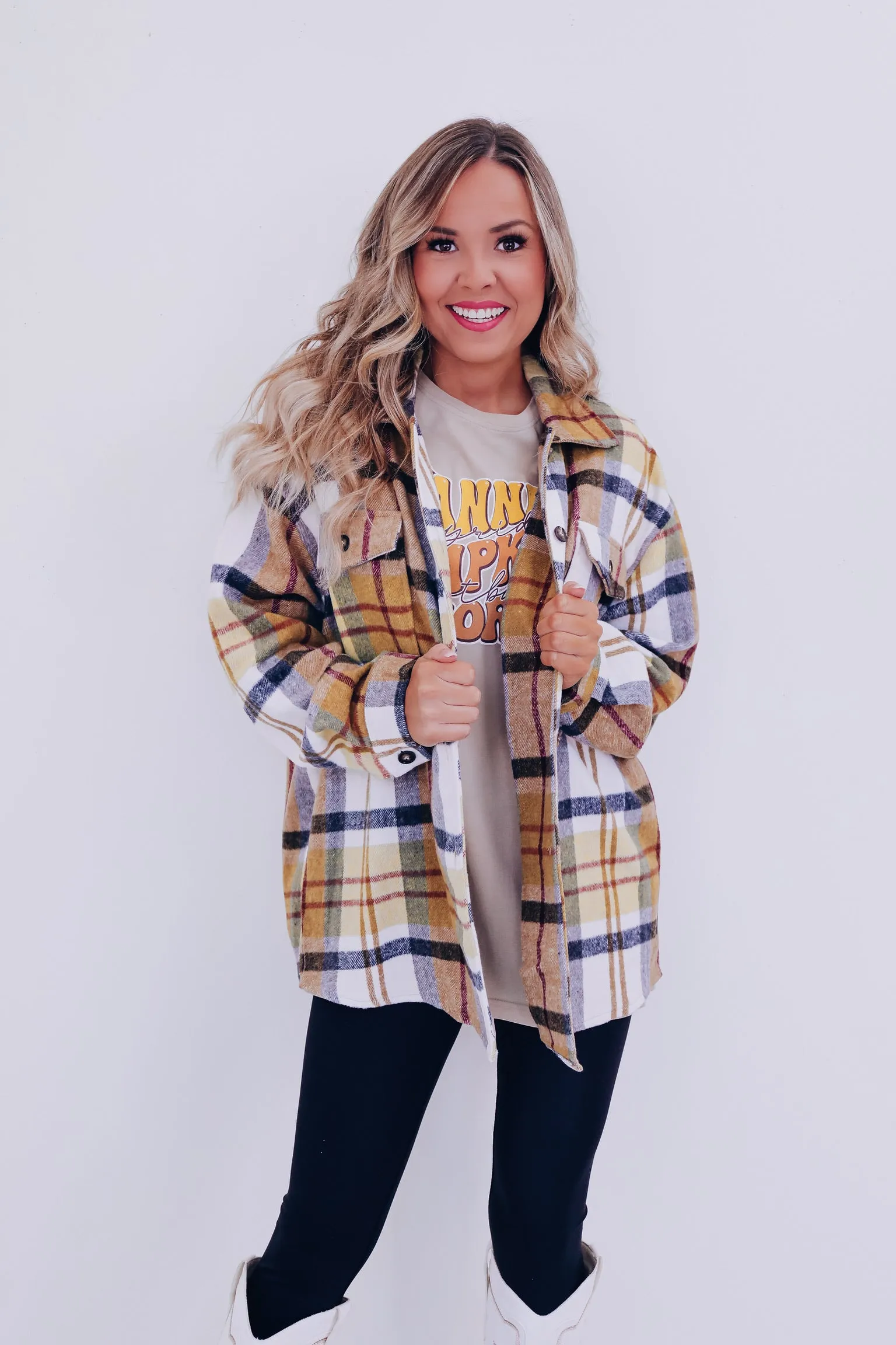 Falling For Plaid Shacket - Mustard