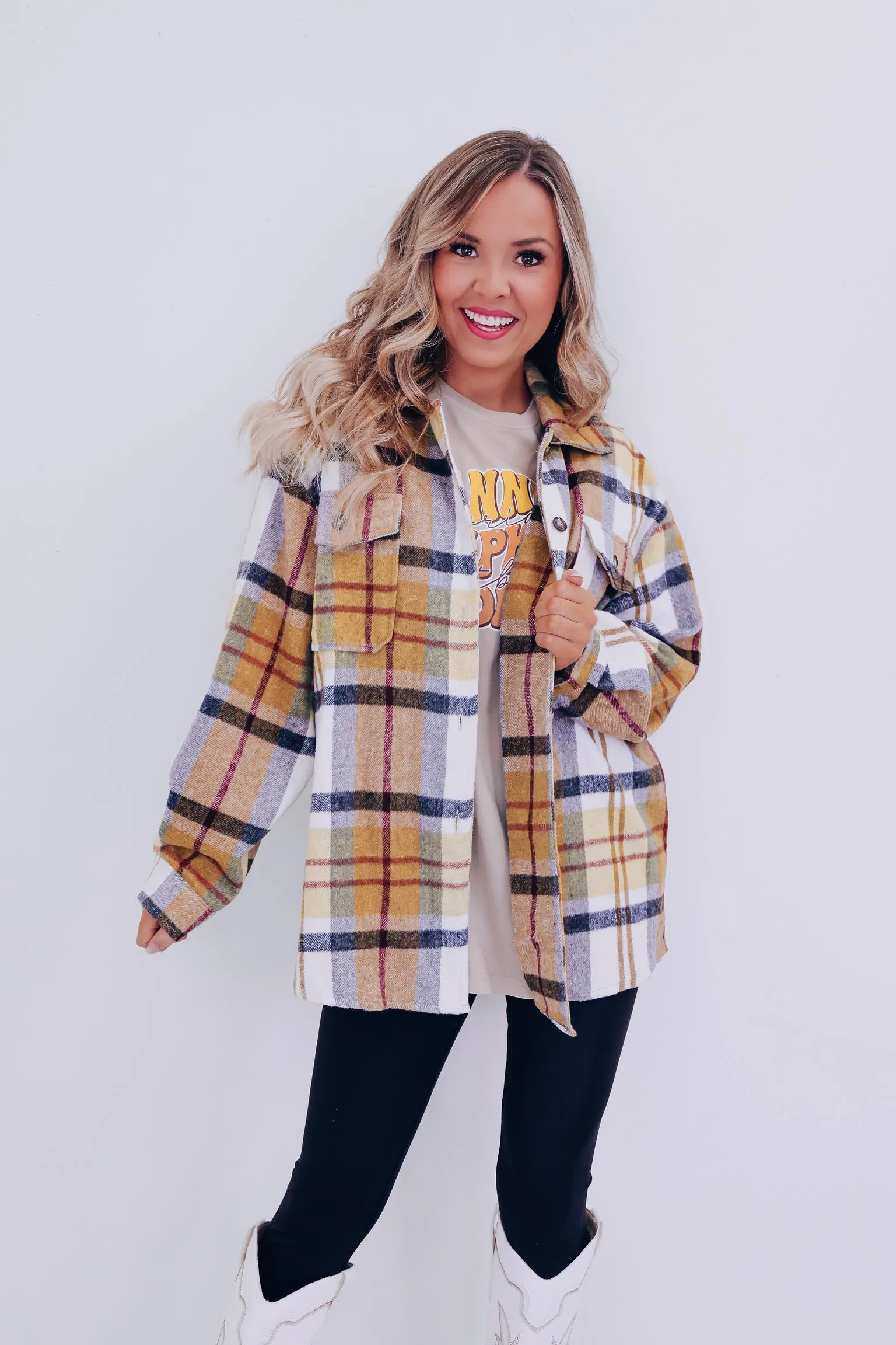 Falling For Plaid Shacket - Mustard