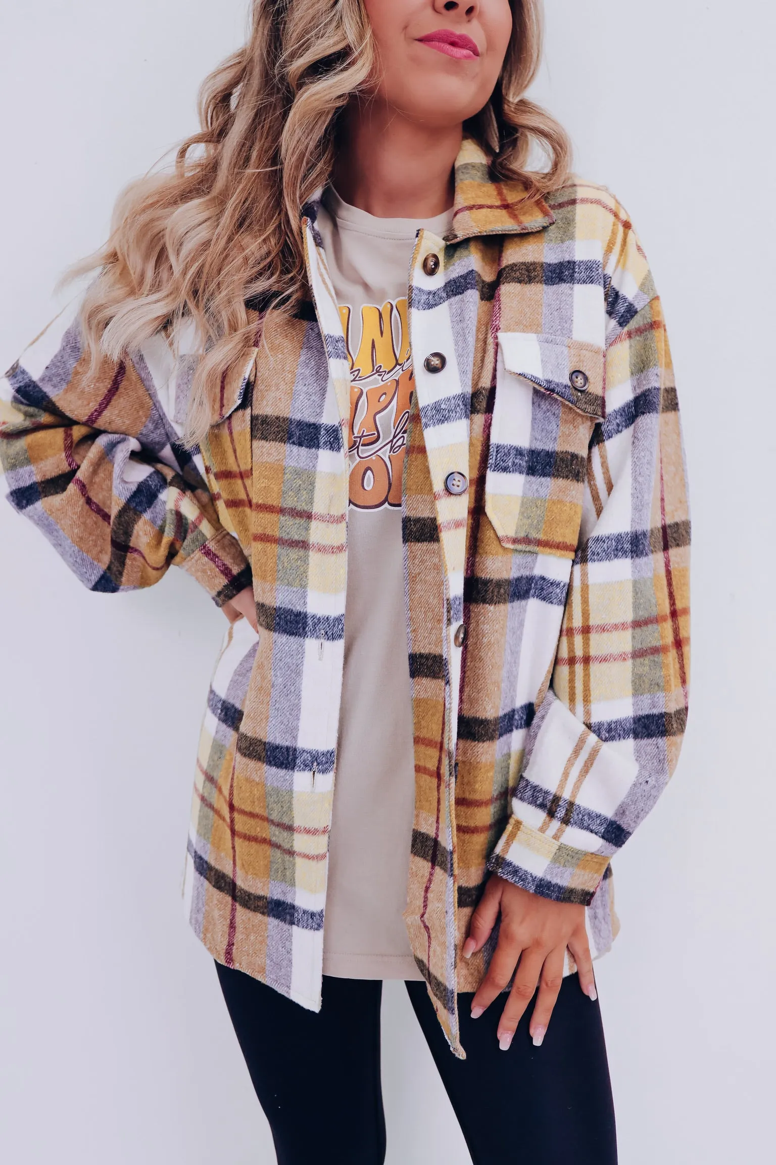 Falling For Plaid Shacket - Mustard