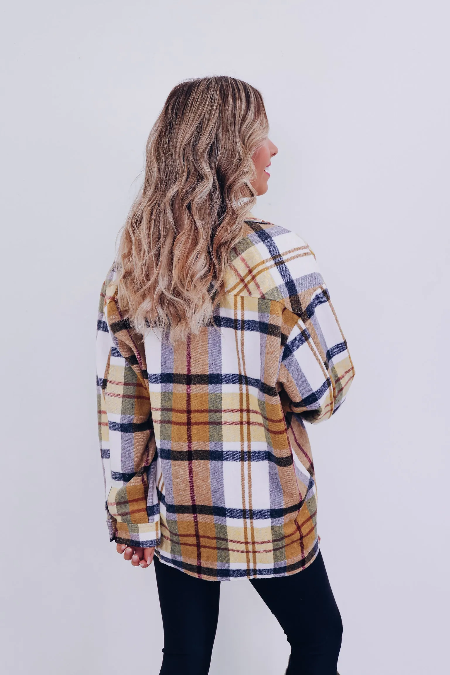 Falling For Plaid Shacket - Mustard