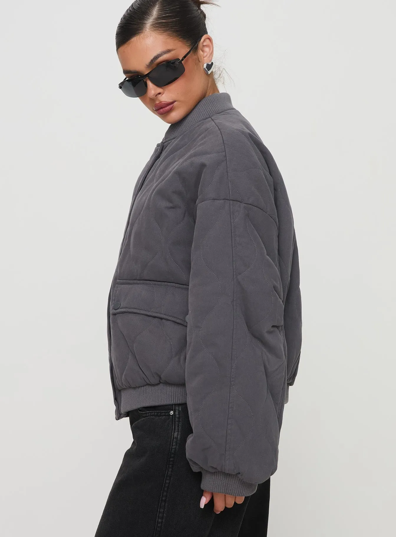 Fashionkova Stick Season Quilted Jacket Grey