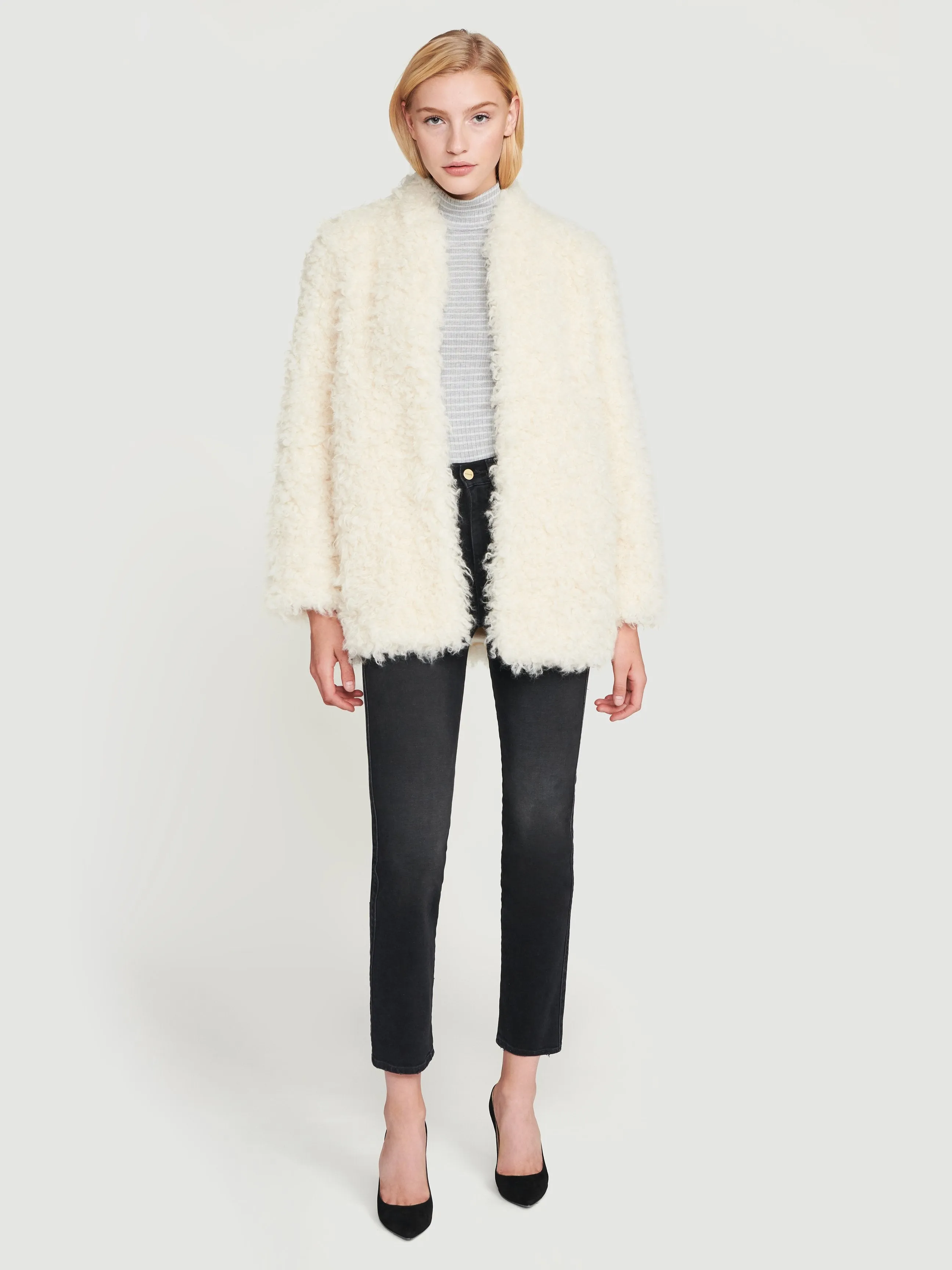 Faux Mongolian Coat -- Off White