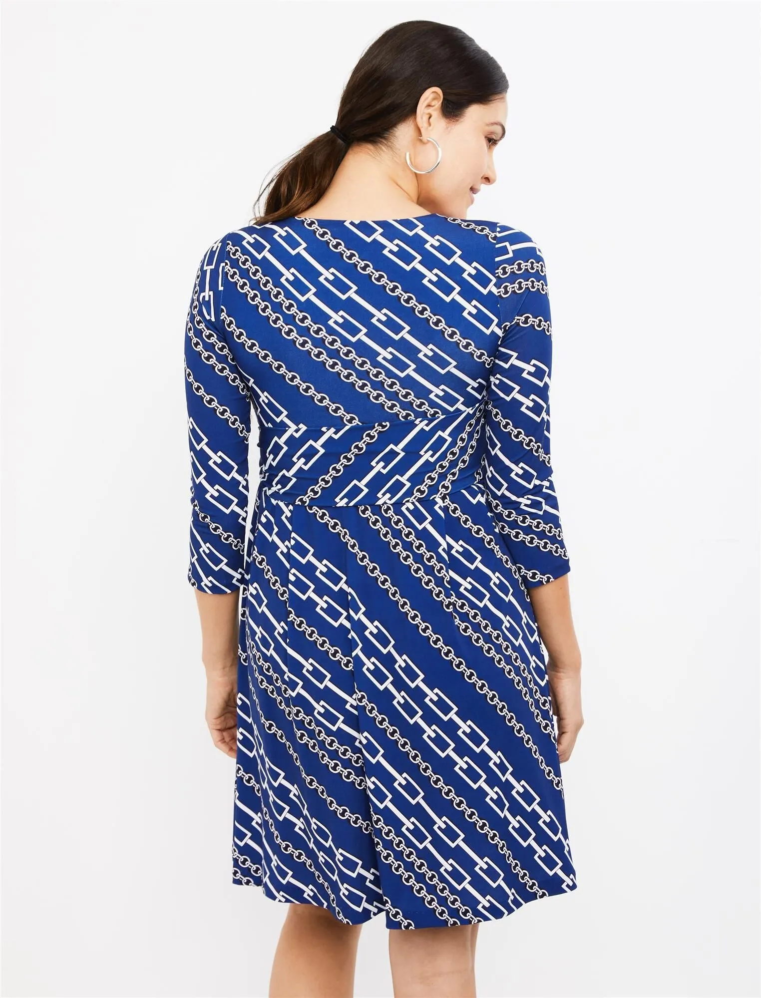 Faux Wrap Maternity Dress in Navy Print