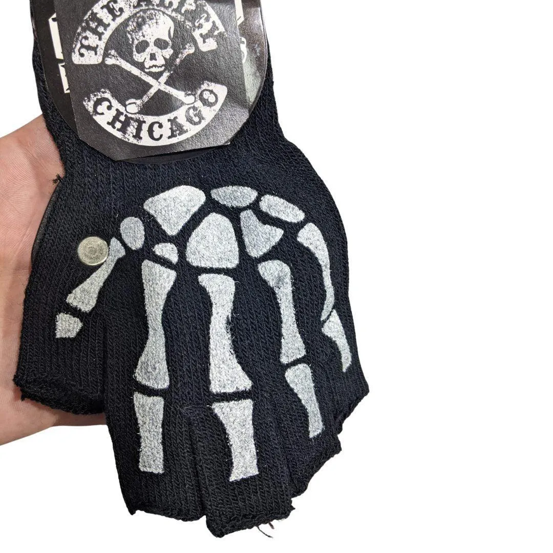 Fingerless Cloth White on Black Skeleton Gloves