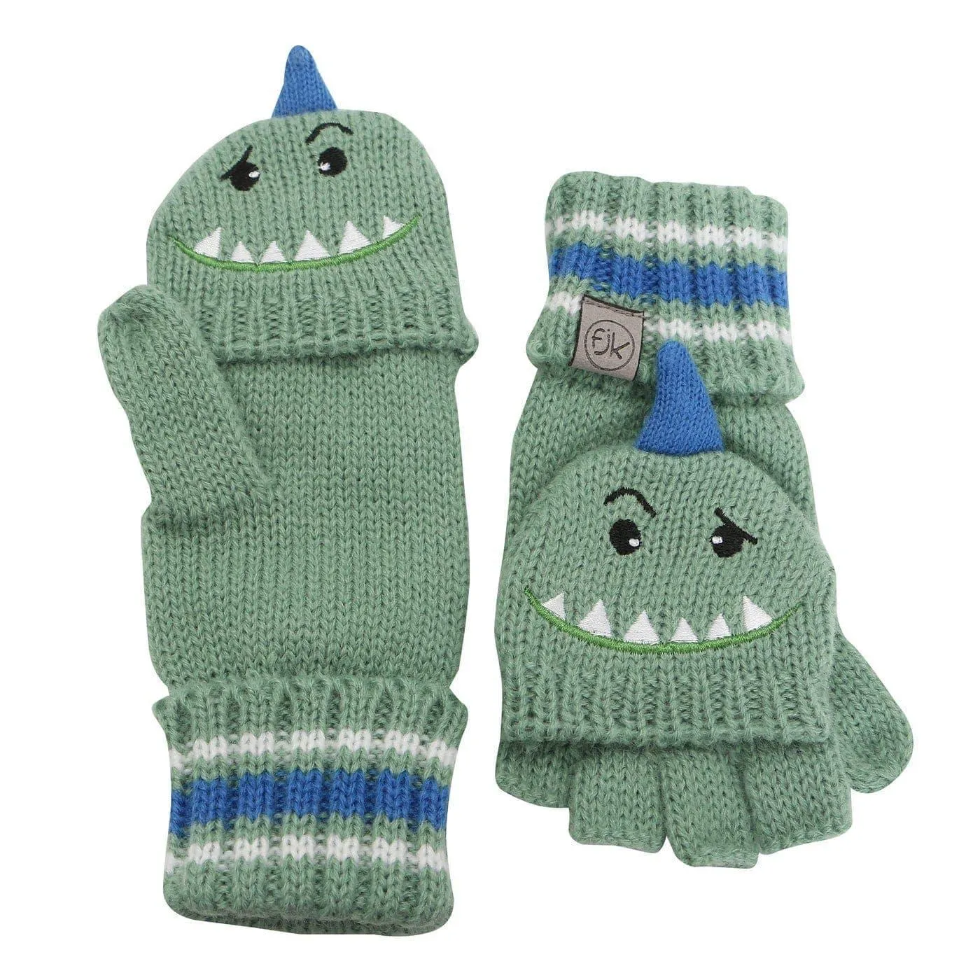 Flapjack Kids Knitted Fingerless Gloves w/Flap - Dino (2-6Y)