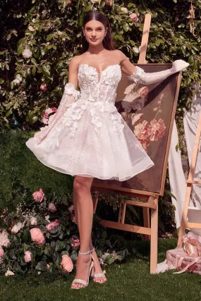 Floral Appliqued Sweetheart Neckline Short Bridal Gown by Andrea and Leo WL020