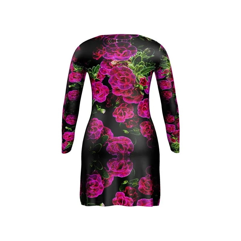 Floral Embosses: Roses 02-01 Designer V-neck Cardigan Mini Dress