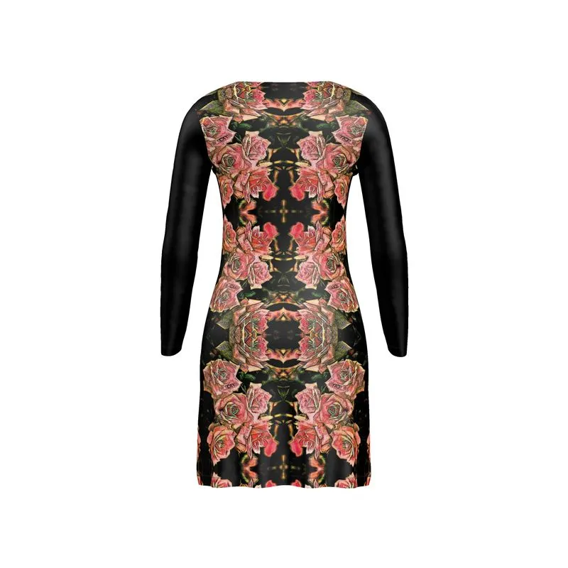 Floral Embosses: Roses 06-01 Designer V-neck Cardigan Mini Dress