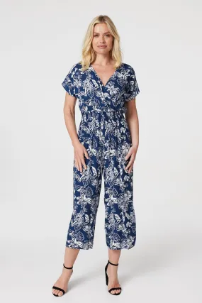 Floral V-Neck Cropped Jumpsuit