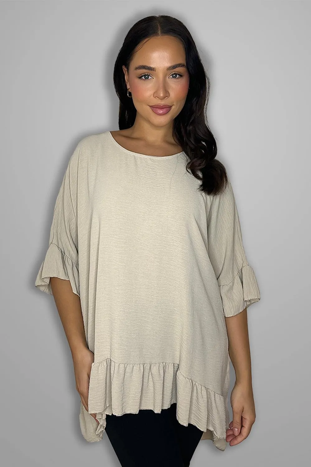 Frilled Hem Short Sleeved Flowy Tunic