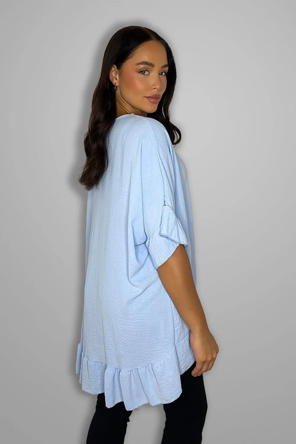 Frilled Hem Short Sleeved Flowy Tunic