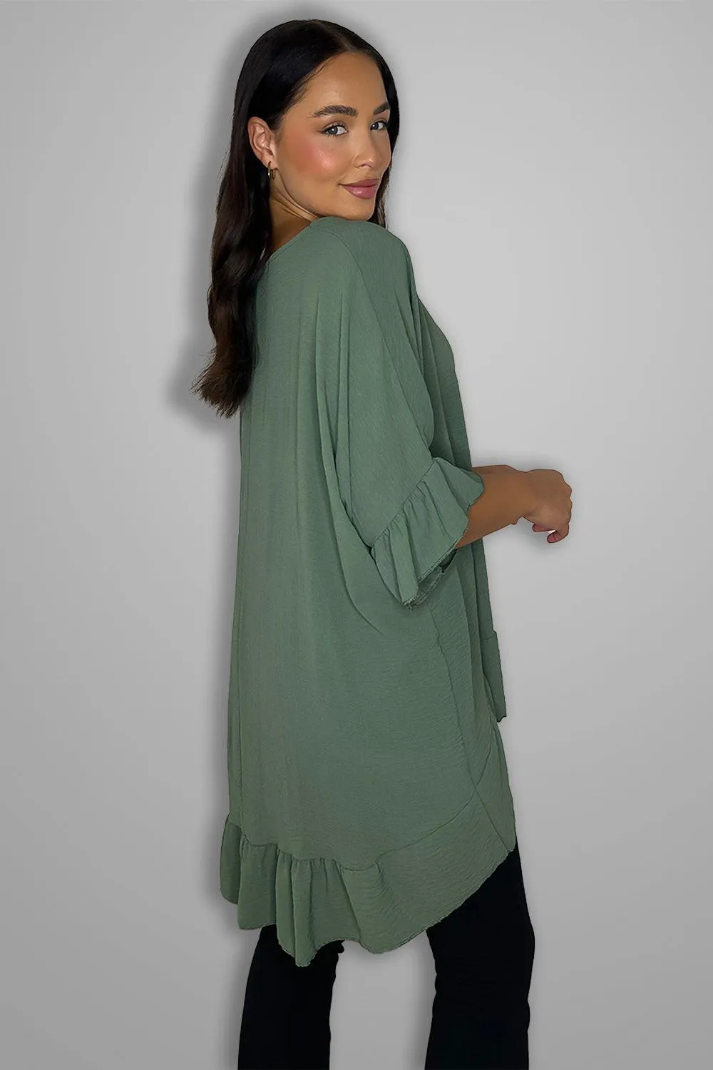 Frilled Hem Short Sleeved Flowy Tunic