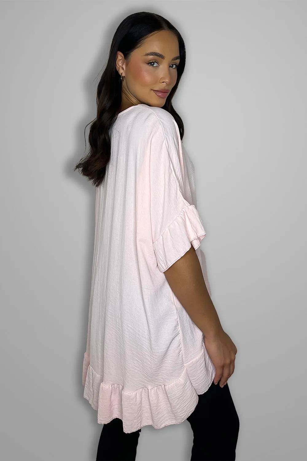 Frilled Hem Short Sleeved Flowy Tunic