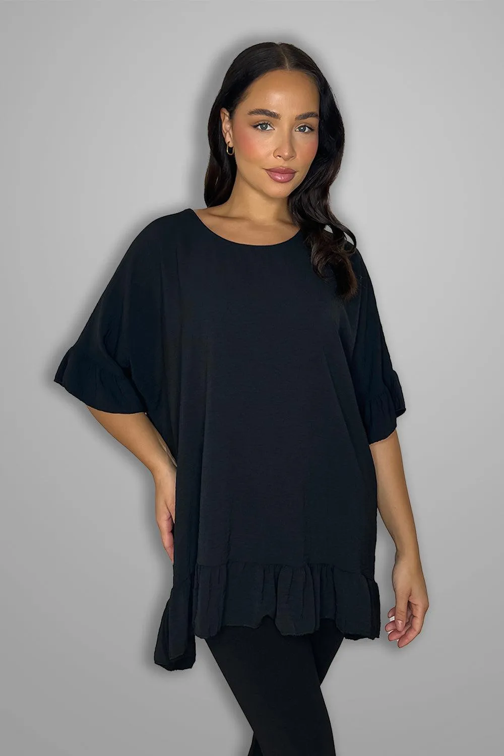 Frilled Hem Short Sleeved Flowy Tunic