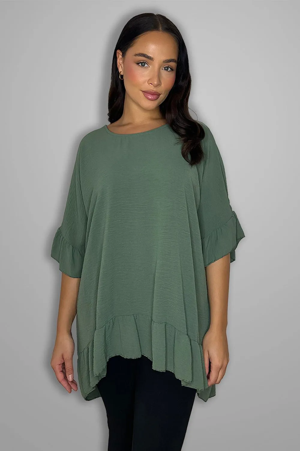 Frilled Hem Short Sleeved Flowy Tunic