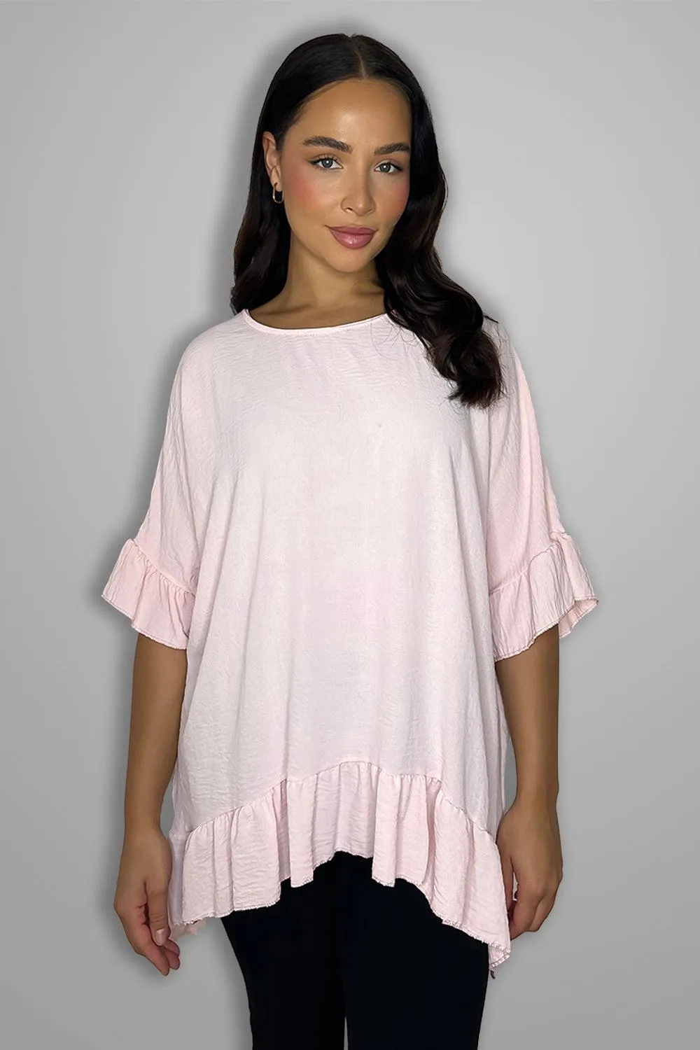 Frilled Hem Short Sleeved Flowy Tunic