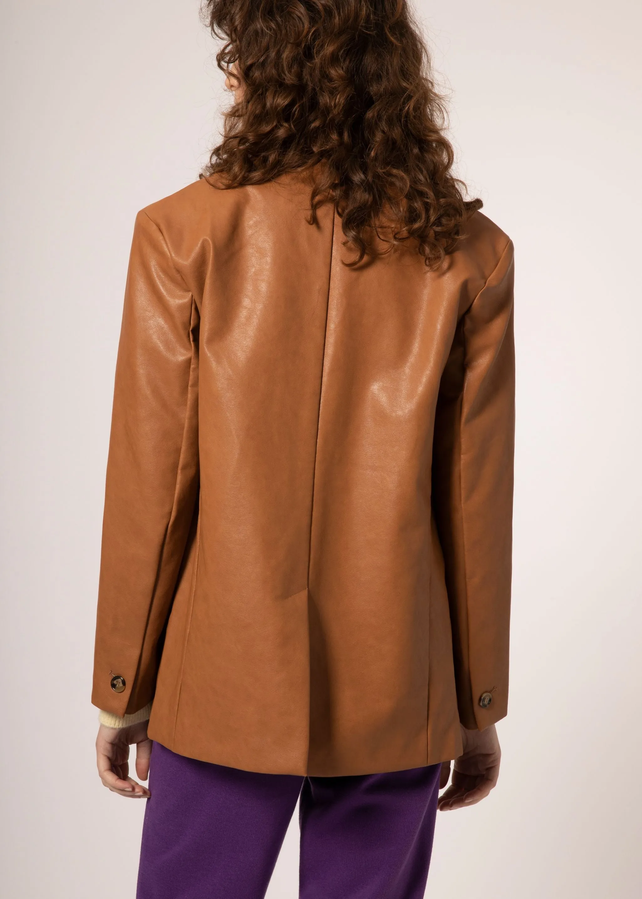 FRNCH Luana Camel Faux Leather Blazer