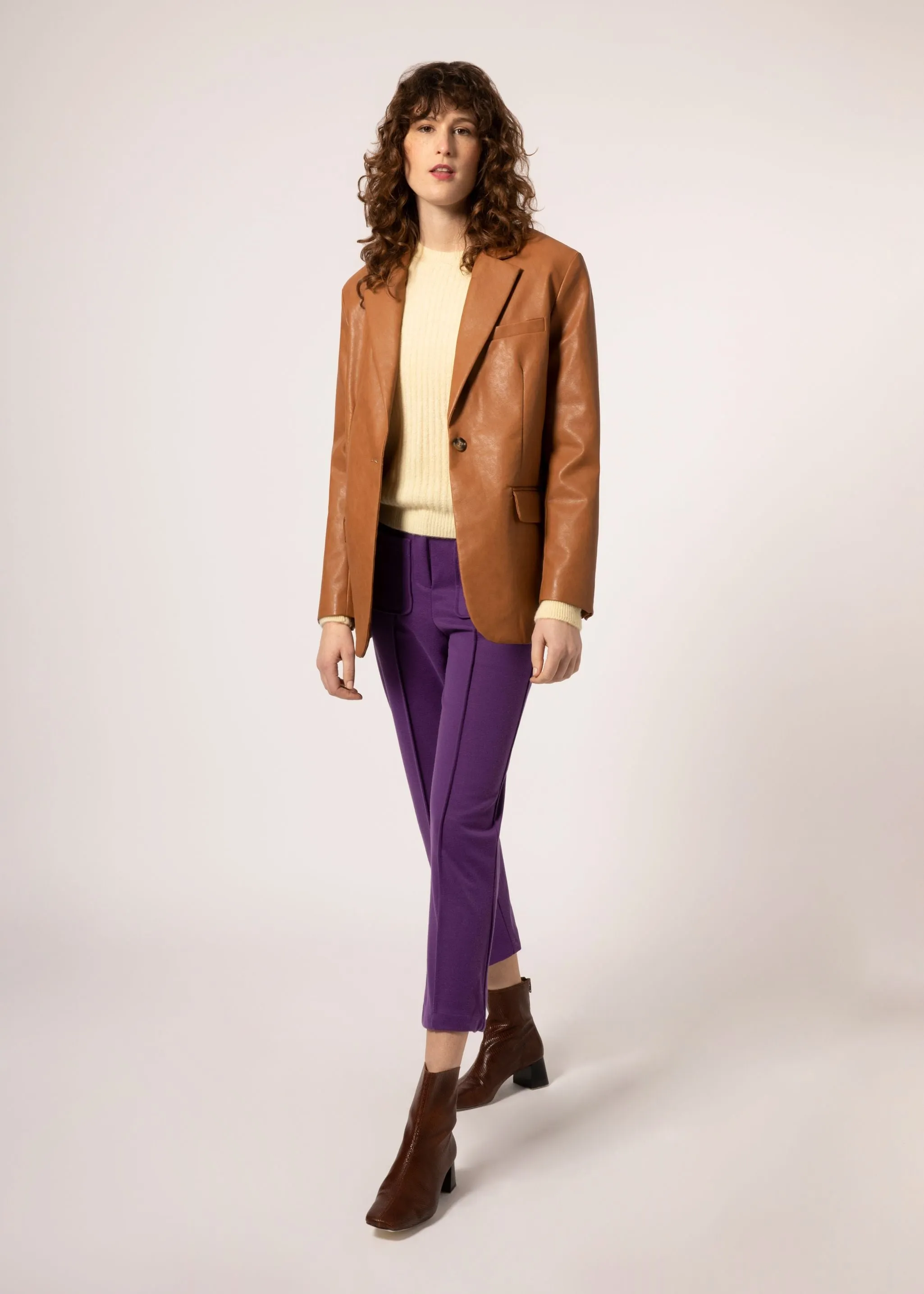 FRNCH Luana Camel Faux Leather Blazer