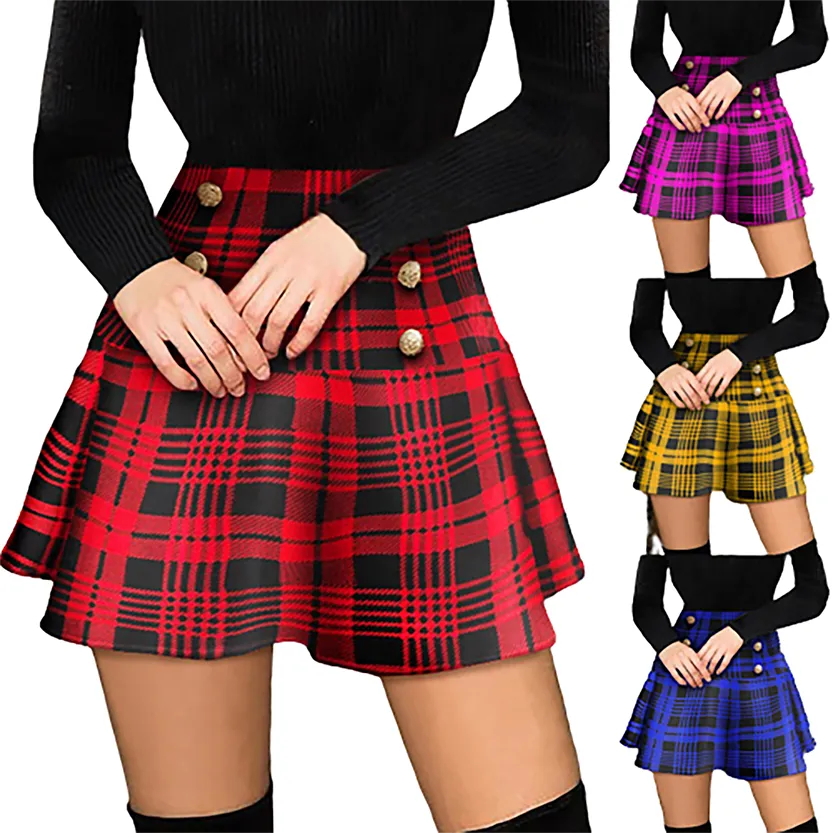 Funki Buys | Skirts | Women's Punk Plaid Gold Button Mini Skirts