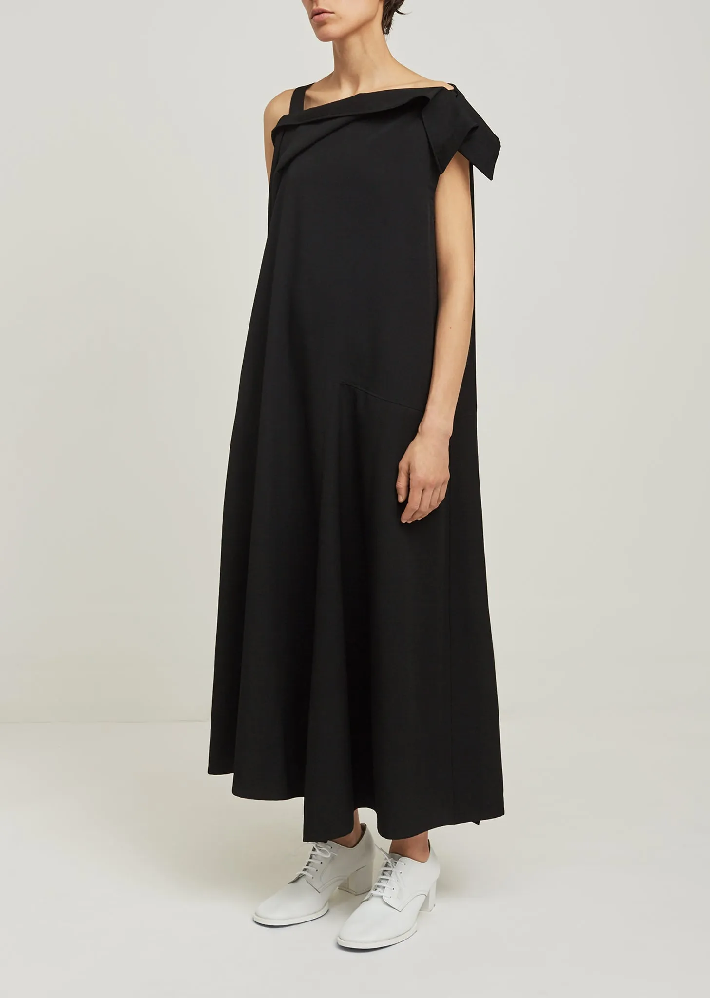 Gabardine Draped Sleeveless Dress