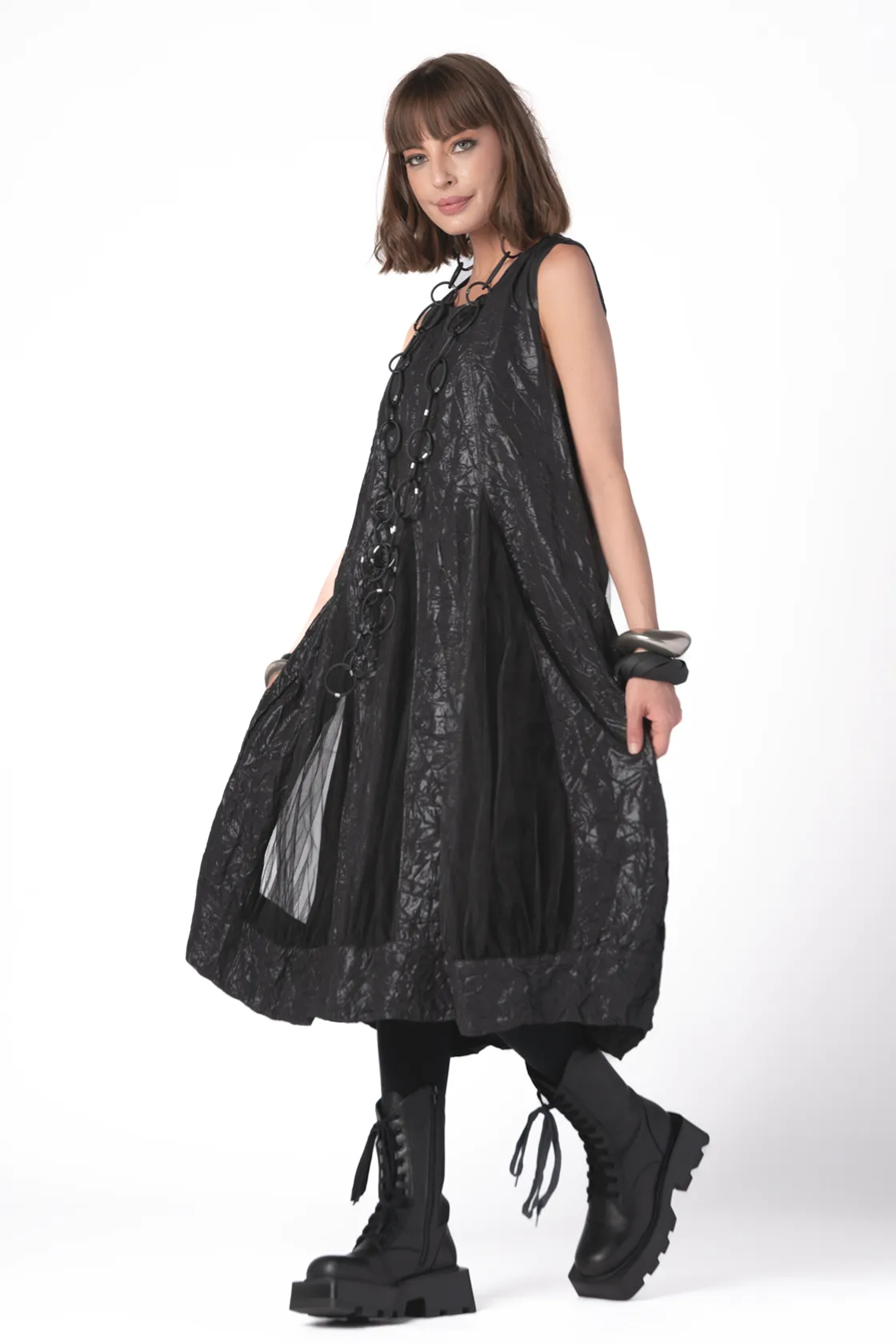 GERSHON Ellory Dress in Black Mesh Mix