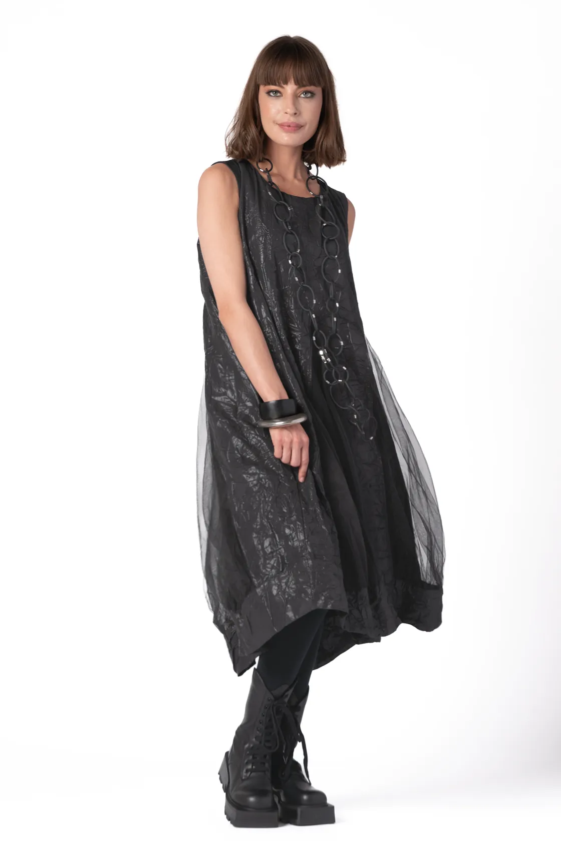 GERSHON Ellory Dress in Black Mesh Mix