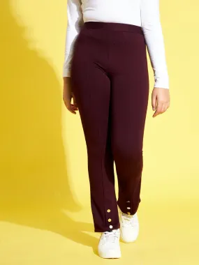 Girls Burgundy Front Button Bell Bottom Pants - Lyush Kids