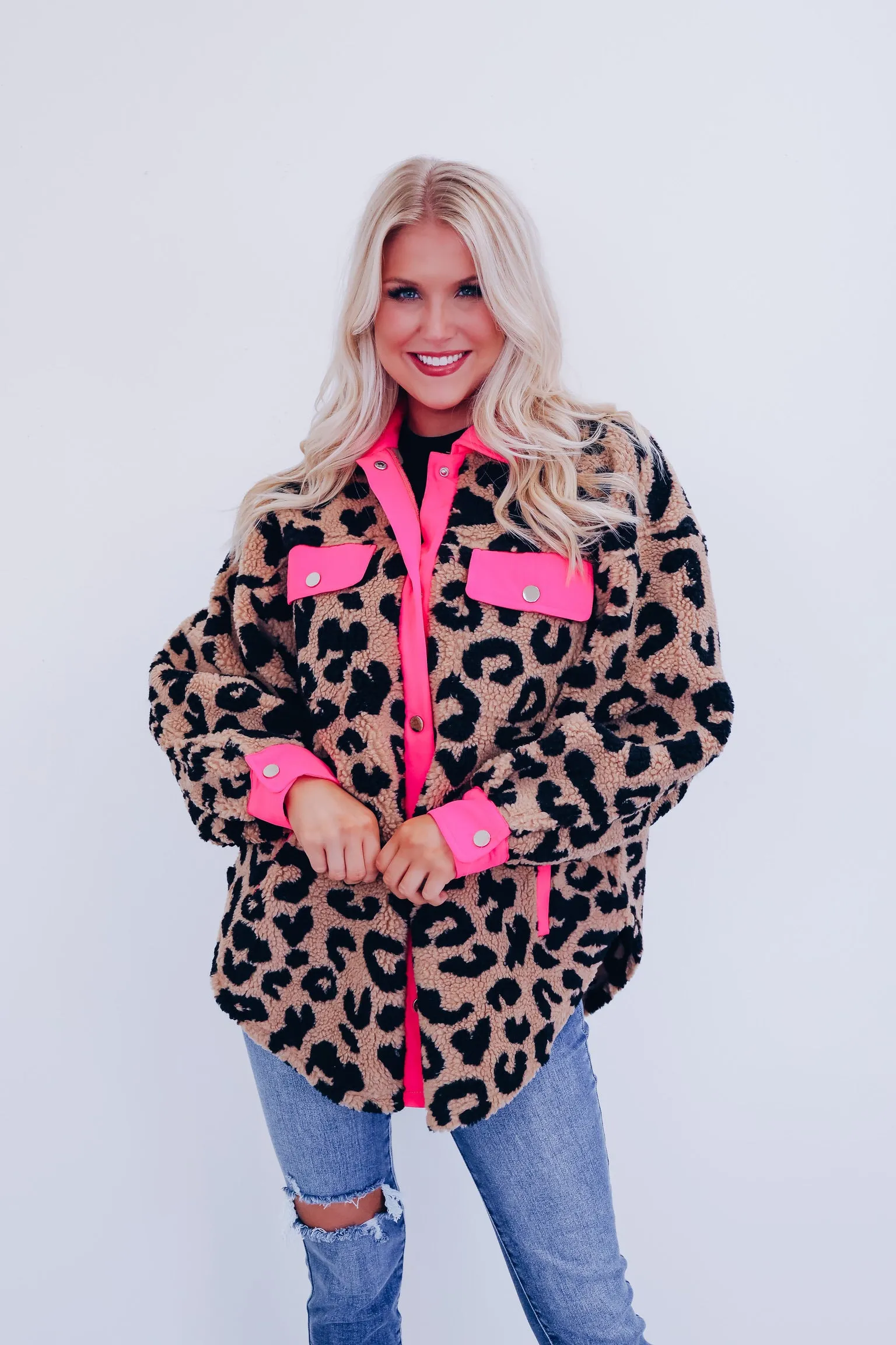 Gone Wild Sherpa Shacket - Neon Pink