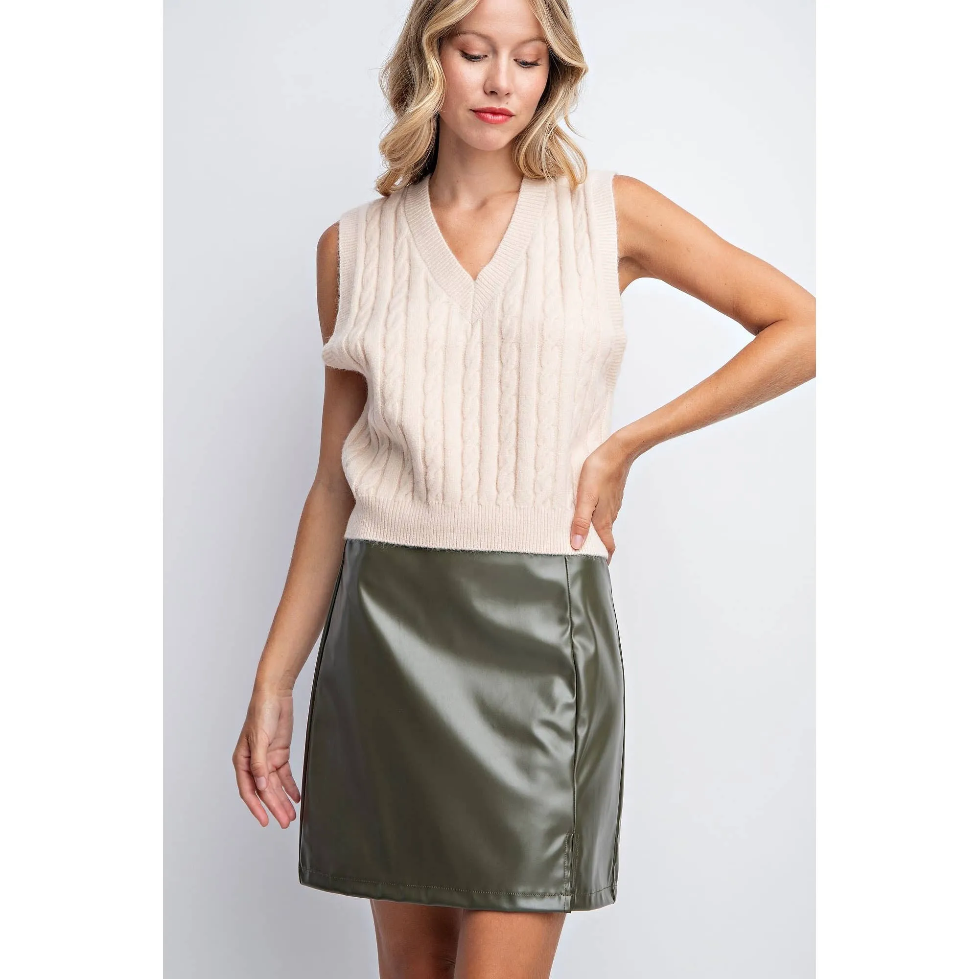 GREEN FAUX LEATHER MINI SKIRT